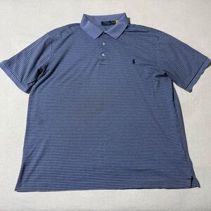 Polo Ralph Lauren Mens 2XLT Short Sleeve Shirt Polo Blue Striped *Stained*